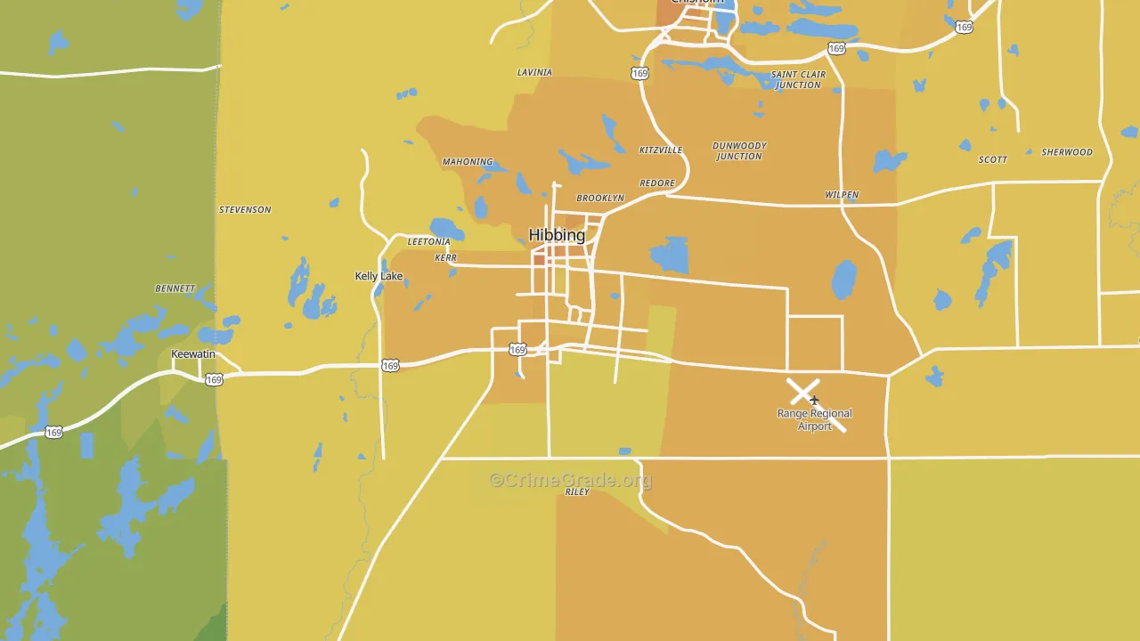 Hibbing, MN Map of Vehicle Theft Rates