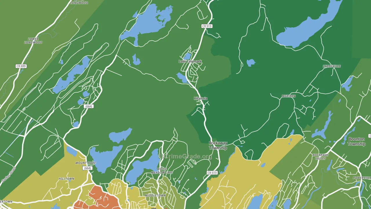 Hibernia, NJ Map of Vehicle Theft Rates