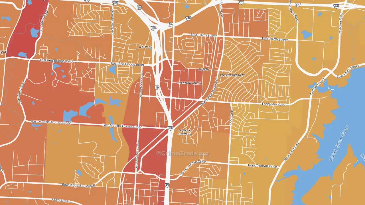 Hickman Mills, Kansas City, MO Map of Vehicle Theft Rates