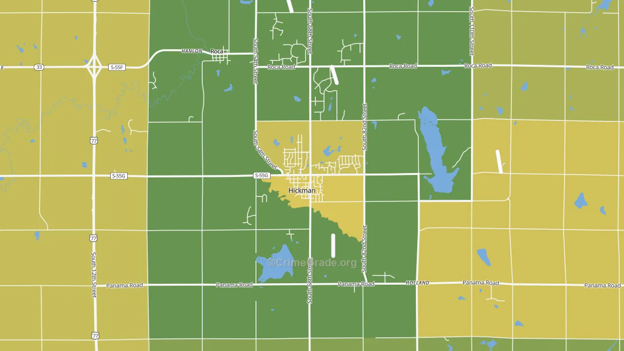 Hickman, NE Map of Vehicle Theft Rates