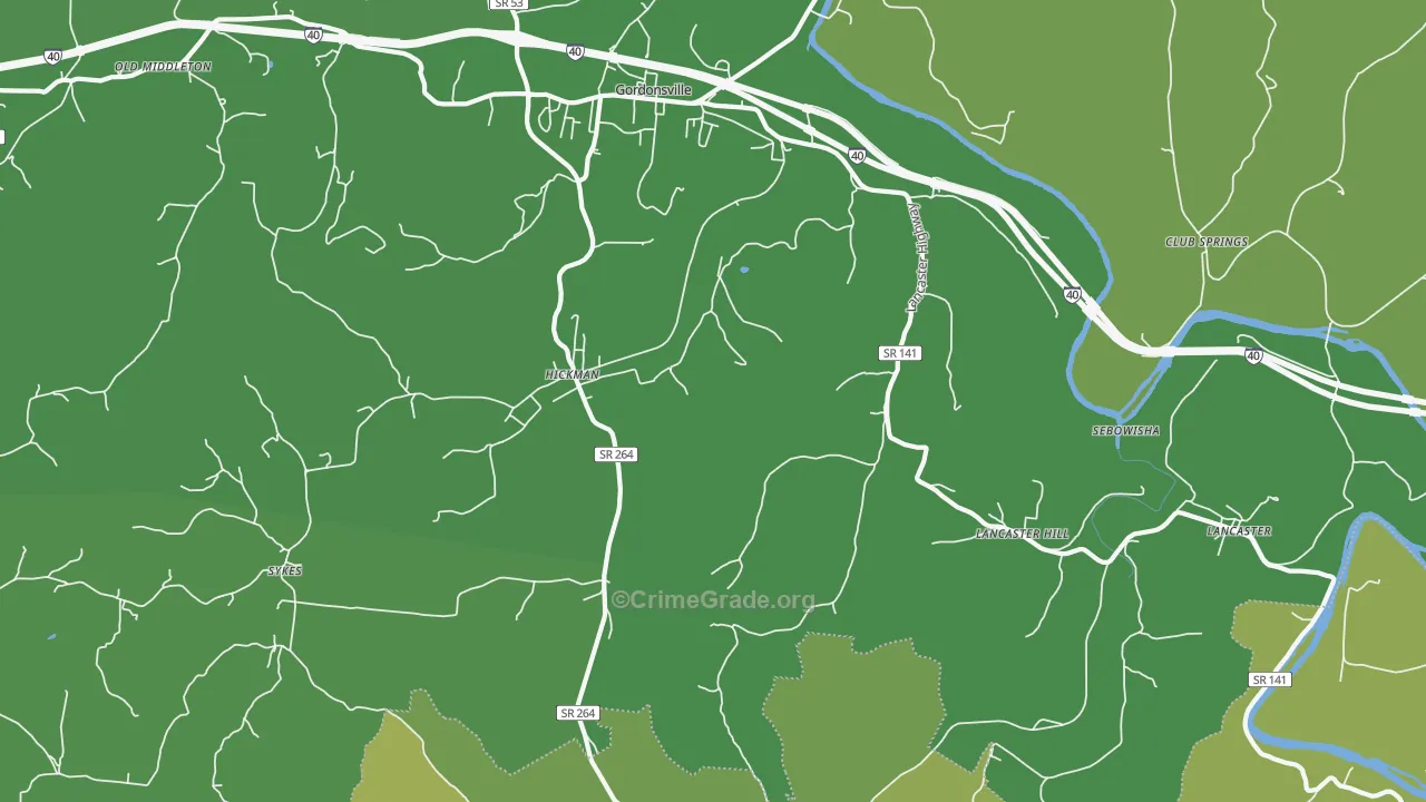 Hickman, TN Map of Vehicle Theft Rates