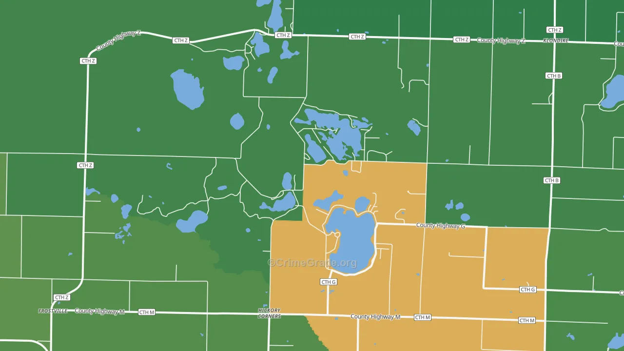 Hickory Corners, WI Map of Vehicle Theft Rates