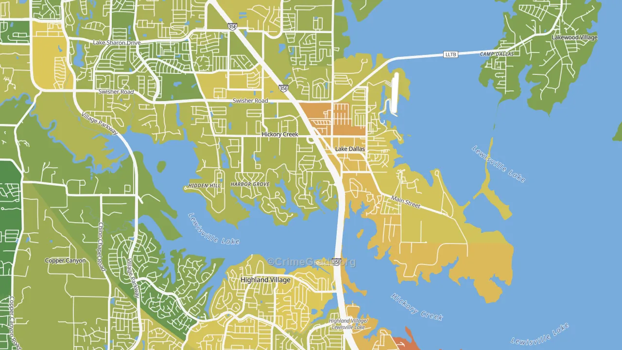 Hickory Creek, TX Map of Vehicle Theft Rates