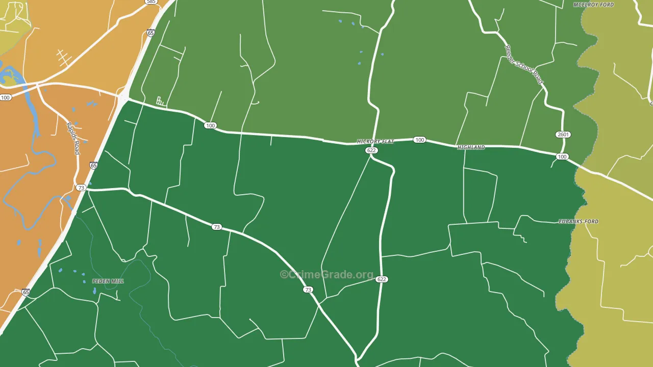 Hickory Flat, KY Map of Vehicle Theft Rates
