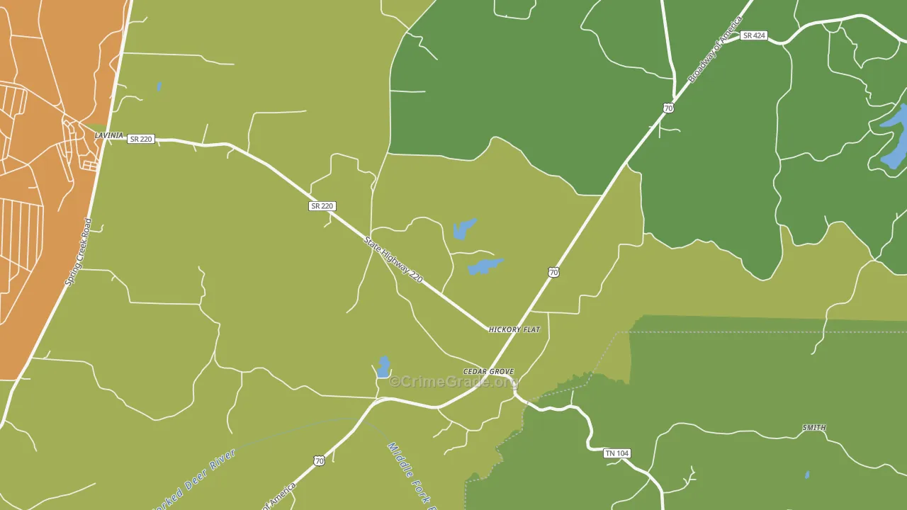 Hickory Flat, TN Map of Vehicle Theft Rates