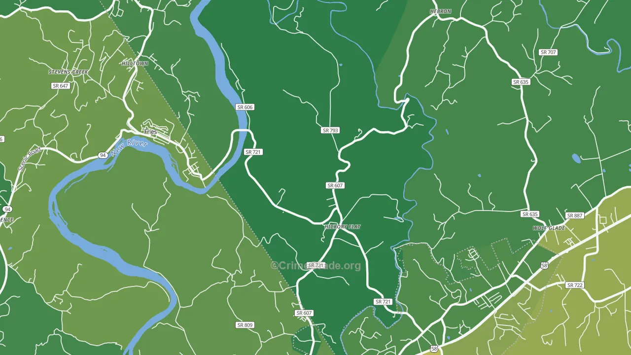 Hickory Flat, VA Map of Vehicle Theft Rates
