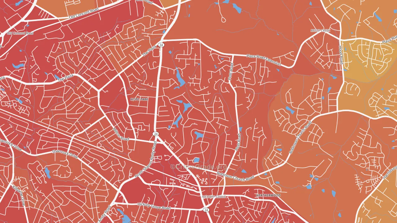 Hickory Grove, Charlotte, NC Map of Vehicle Theft Rates