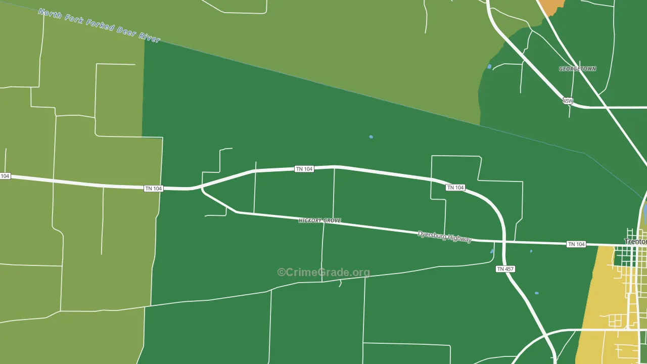 Hickory Grove, TN Map of Vehicle Theft Rates
