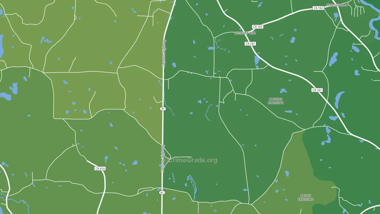 Hickory Hill, FL Map of Vehicle Theft Rates