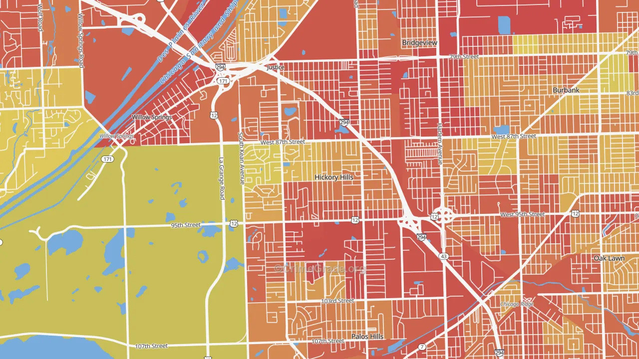 Hickory Hills, IL Map of Vehicle Theft Rates