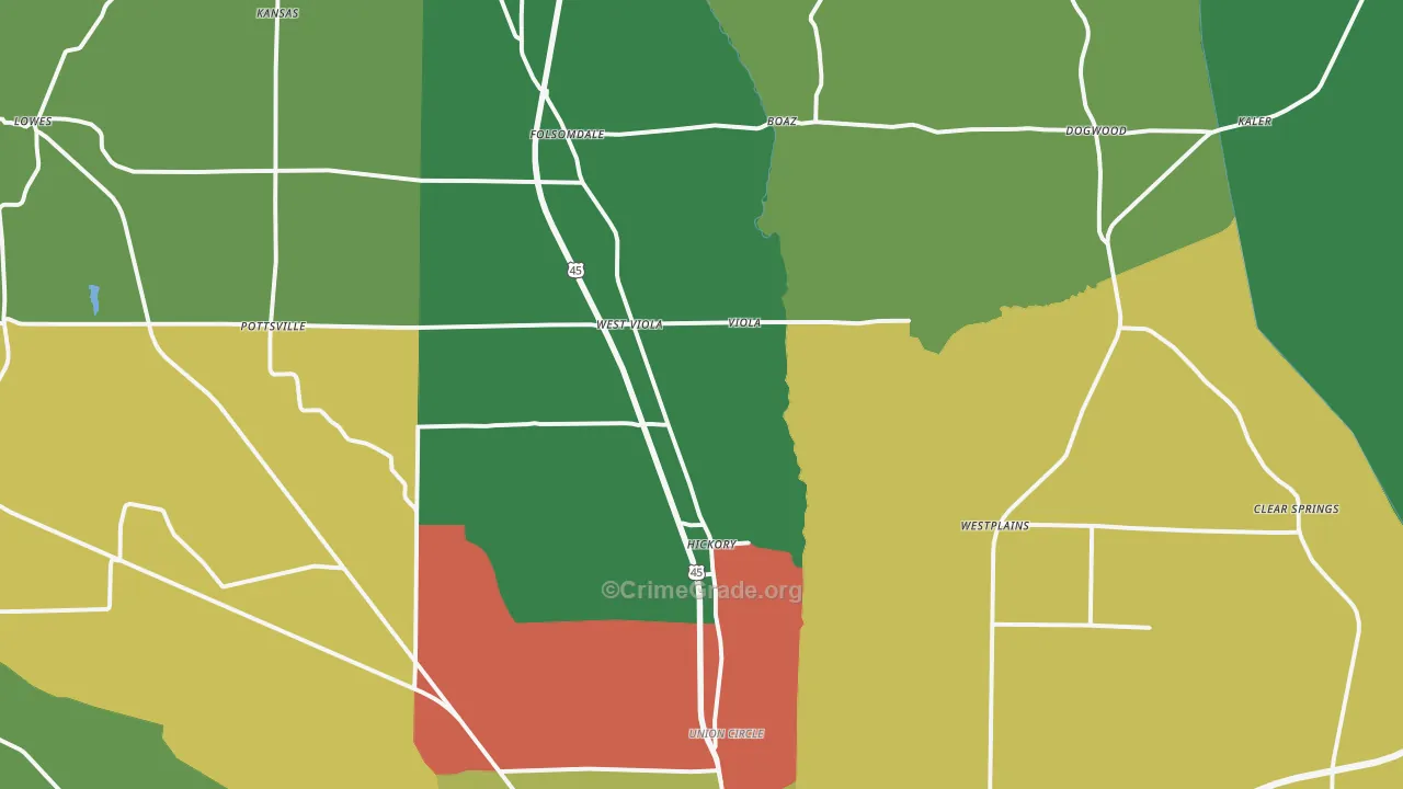 Hickory, KY Map of Vehicle Theft Rates