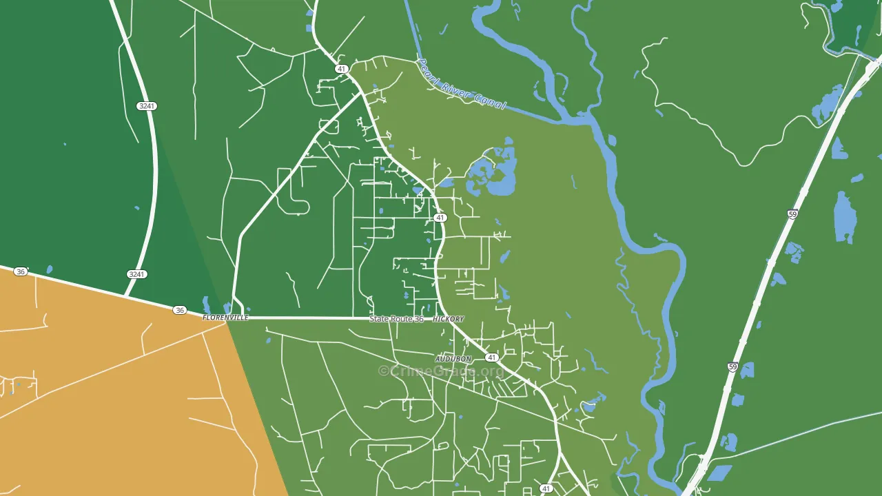 Hickory, LA Map of Vehicle Theft Rates