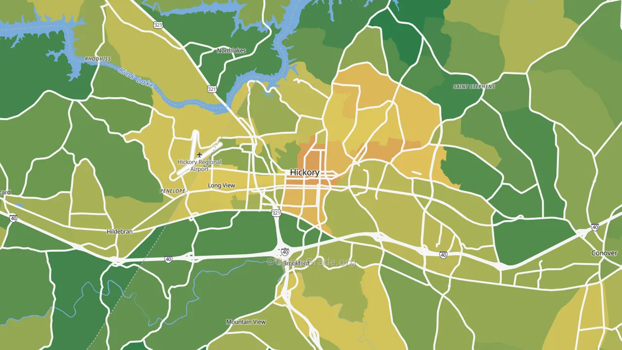 Hickory, NC Map of Vehicle Theft Rates