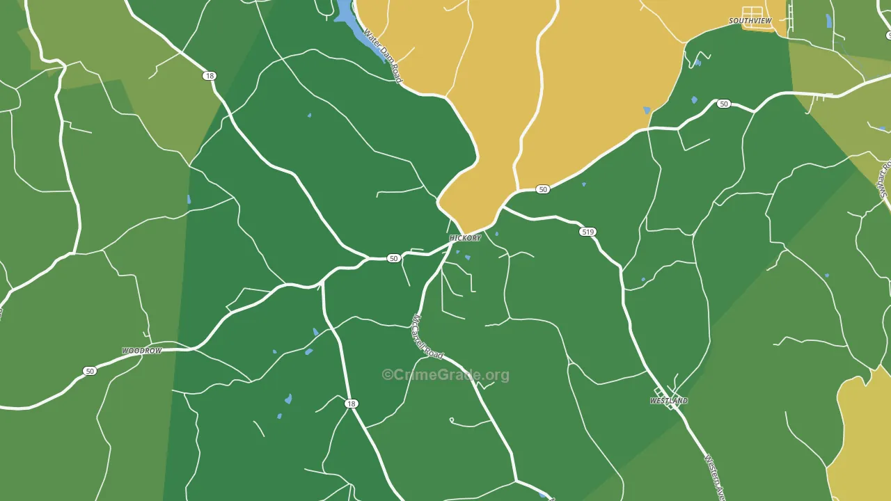 Hickory, PA Map of Vehicle Theft Rates