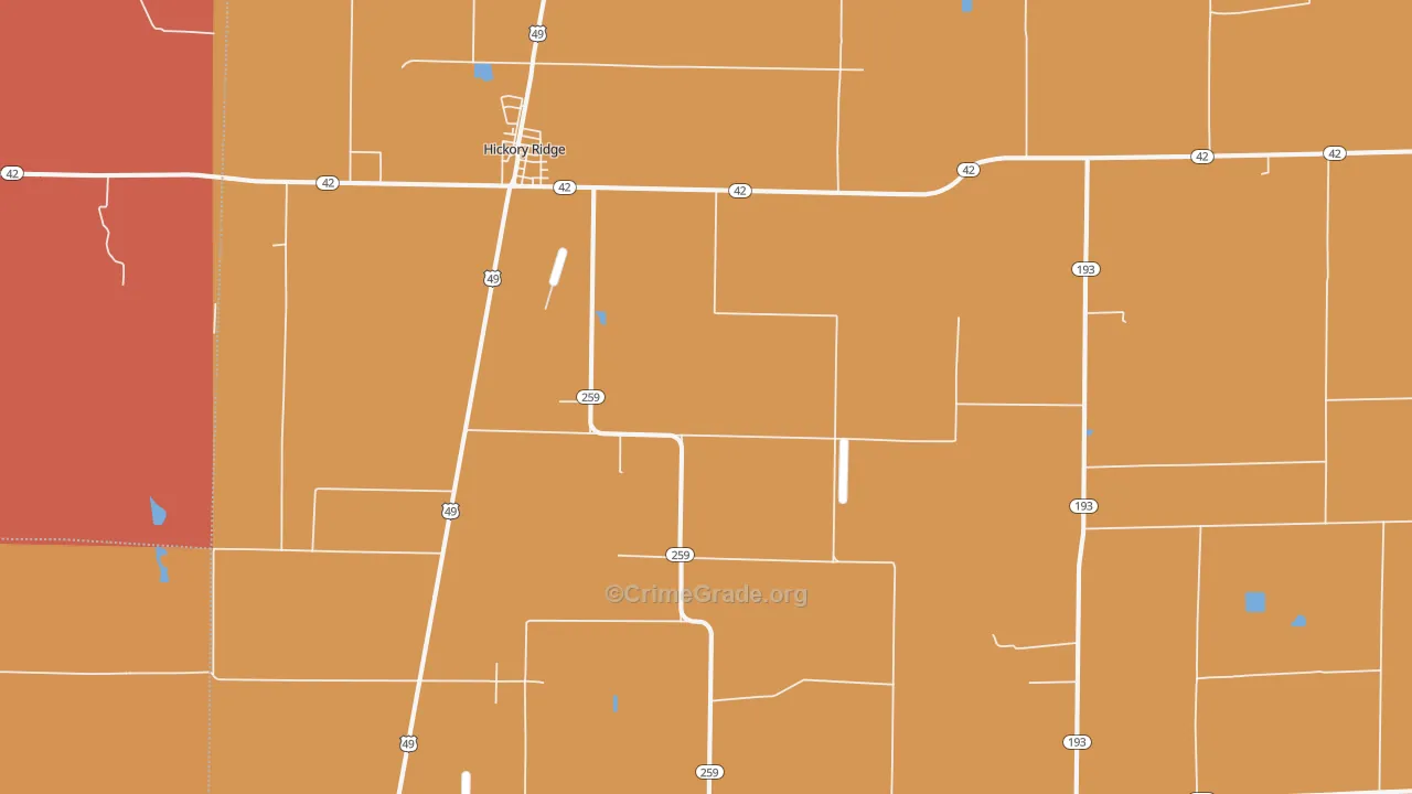 Hickory Ridge, AR Map of Vehicle Theft Rates