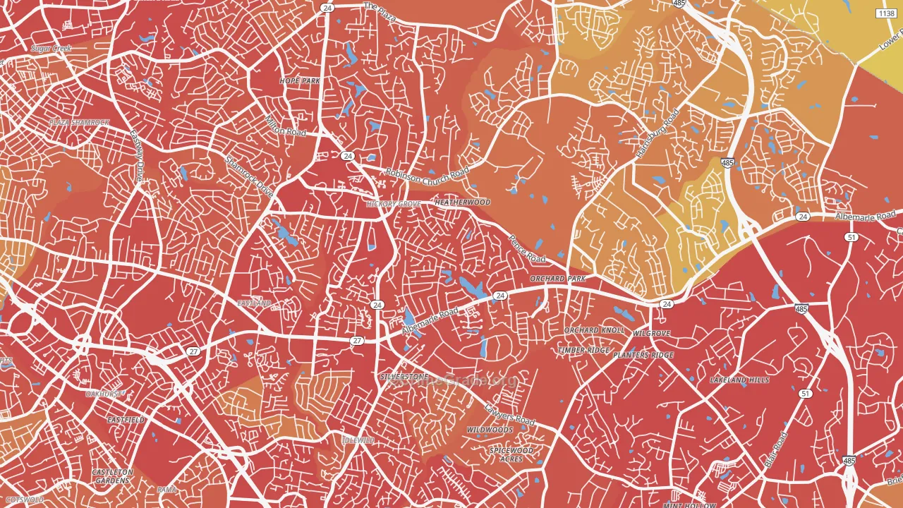 Hickory Ridge, Charlotte, NC Map of Vehicle Theft Rates