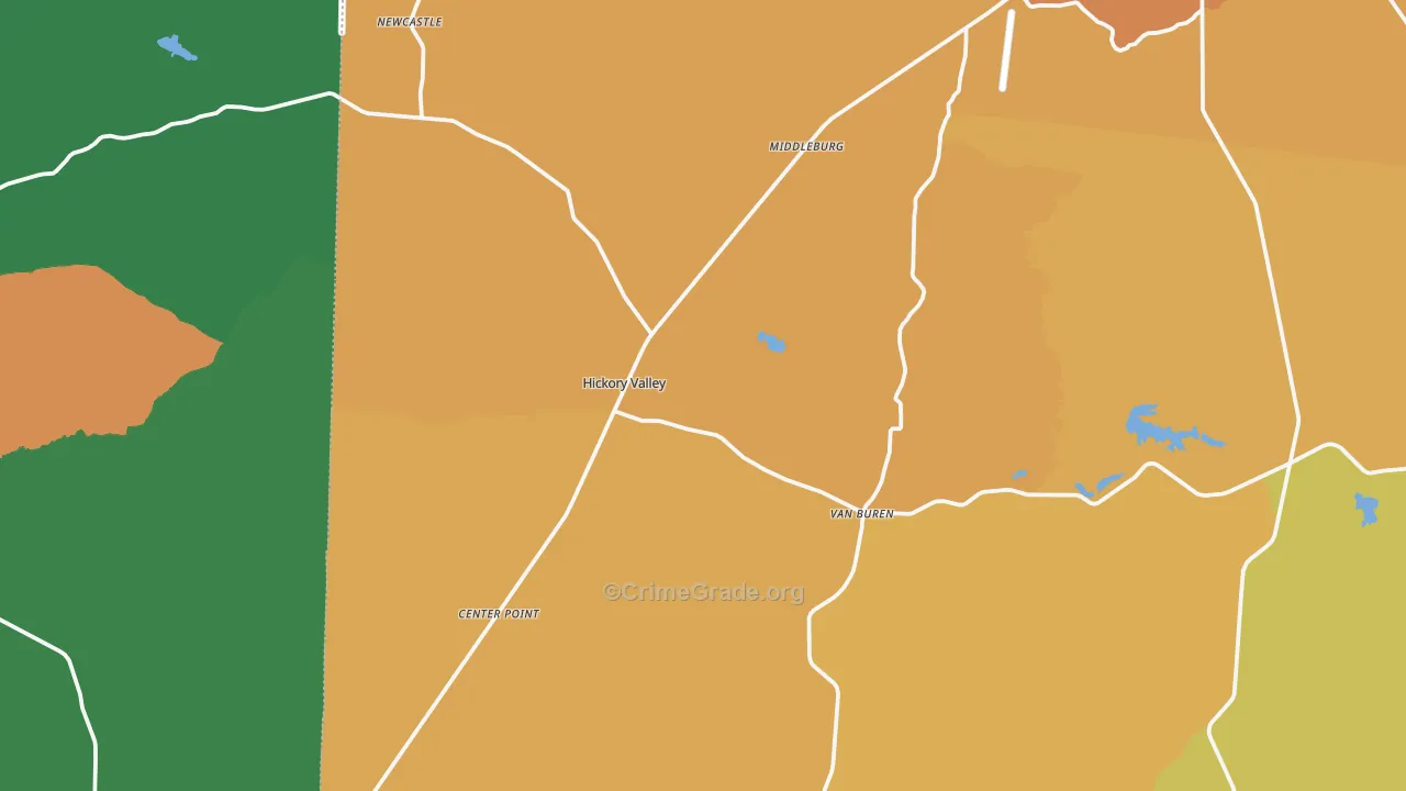 Hickory Valley, TN Map of Vehicle Theft Rates