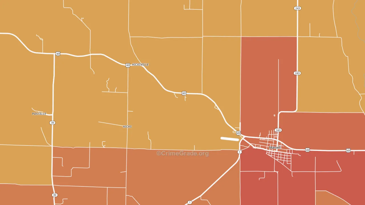 Hicks, AR Map of Vehicle Theft Rates
