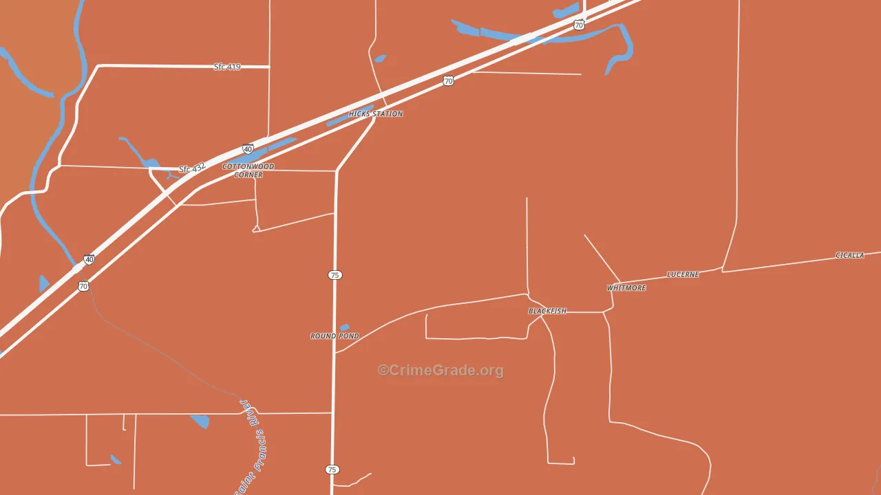 Hicks Station, AR Map of Vehicle Theft Rates