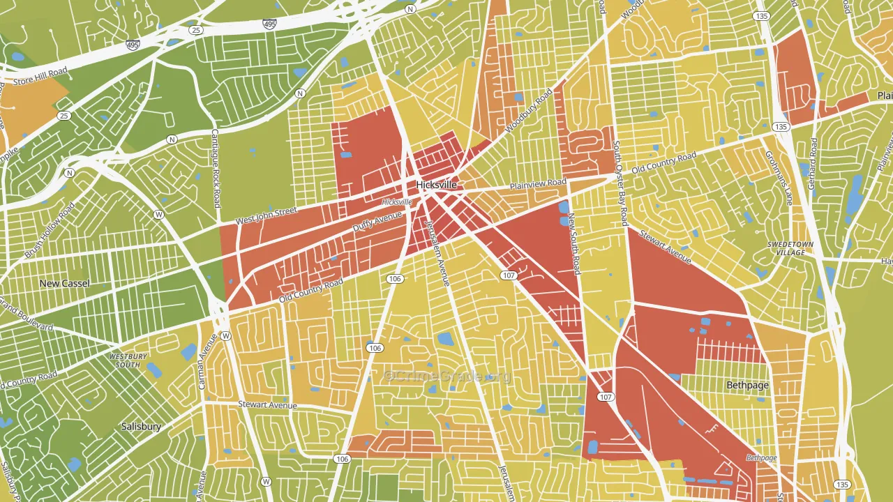 Hicksville, NY Map of Vehicle Theft Rates