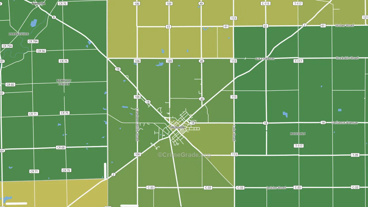 Hicksville, OH Map of Vehicle Theft Rates