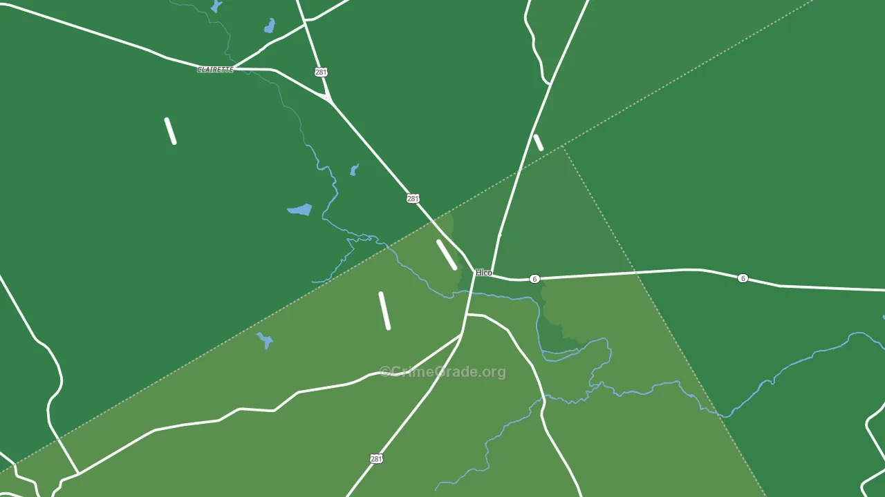 Hico, TX Map of Vehicle Theft Rates
