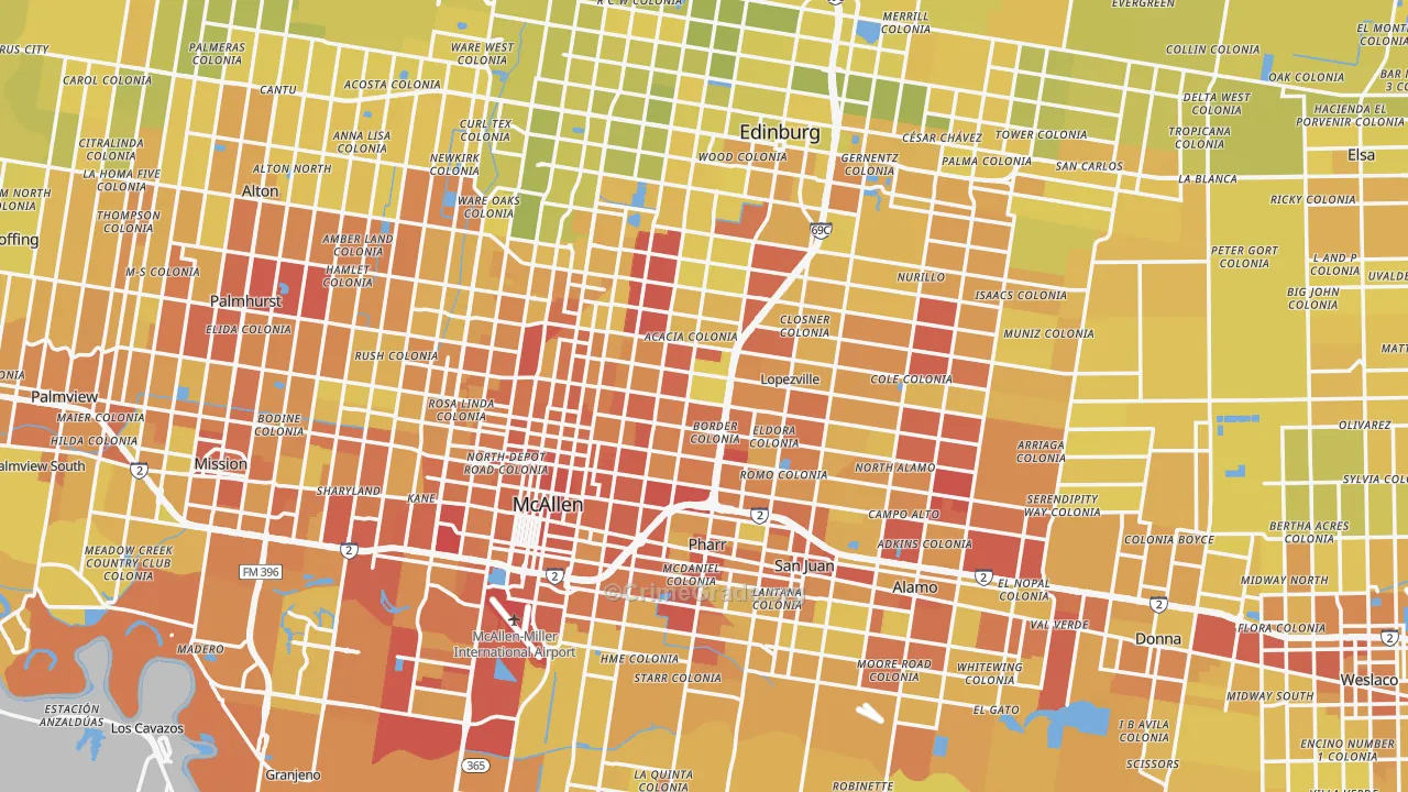 Hidalgo County, TX Map of Vehicle Theft Rates