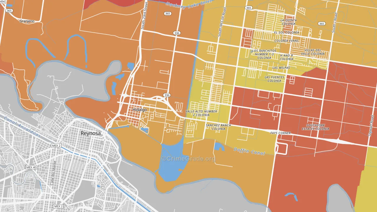 Hidalgo, TX Map of Vehicle Theft Rates