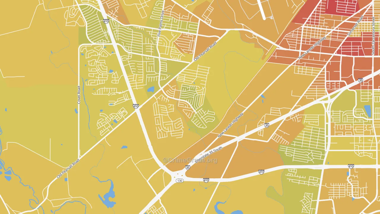 Hidden Cove-Indian Creek, San Antonio, TX Map of Vehicle Theft Rates