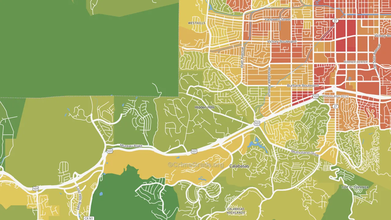 Hidden Hills, CA Map of Vehicle Theft Rates