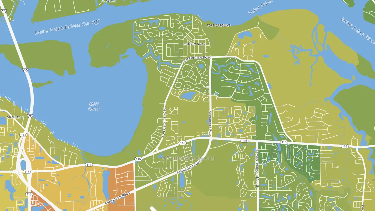Hidden Hills, Jacksonville, FL Map of Vehicle Theft Rates