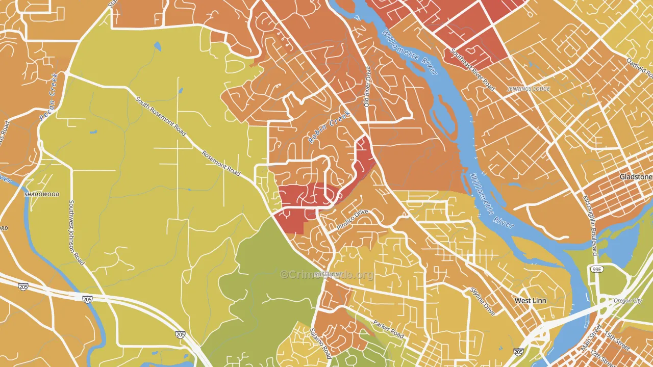 Hidden Springs, West Linn, OR Map of Vehicle Theft Rates