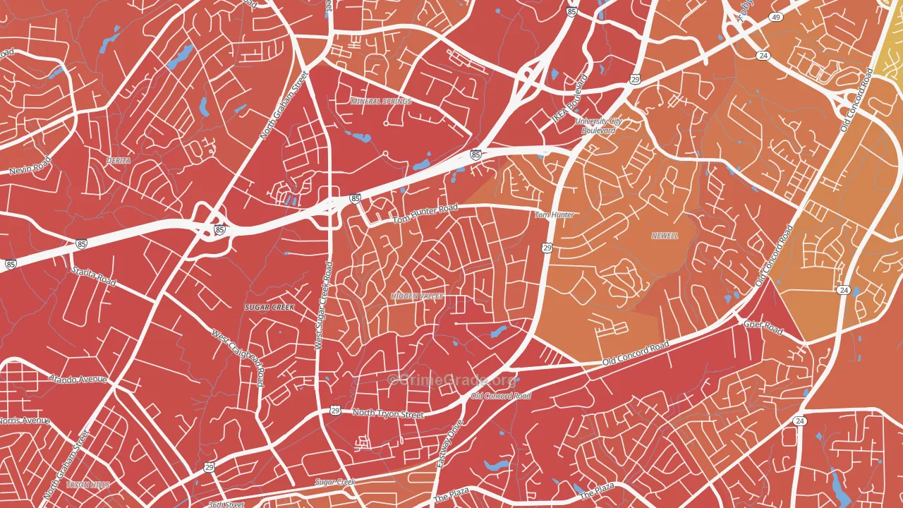 Hidden Valley, Charlotte, NC Map of Vehicle Theft Rates