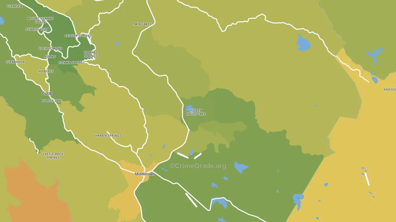 Hidden Valley Lake, CA Map of Vehicle Theft Rates