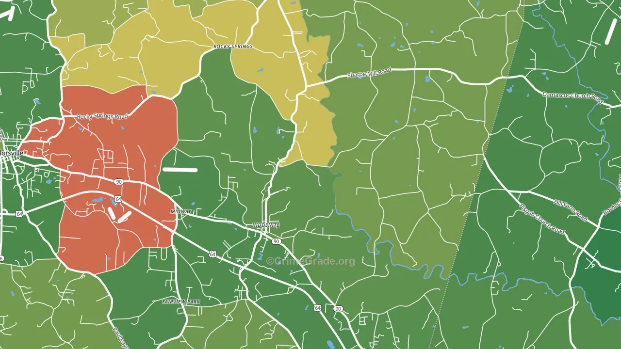 Hiddenite, NC Map of Vehicle Theft Rates