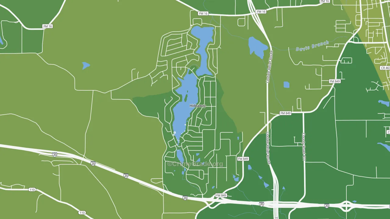 Hideaway, TX Map of Vehicle Theft Rates