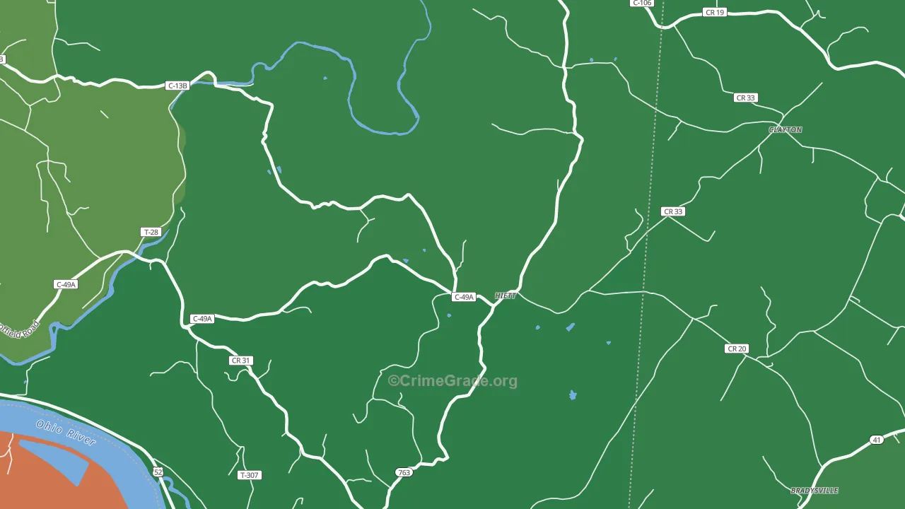 Hiett, OH Map of Vehicle Theft Rates