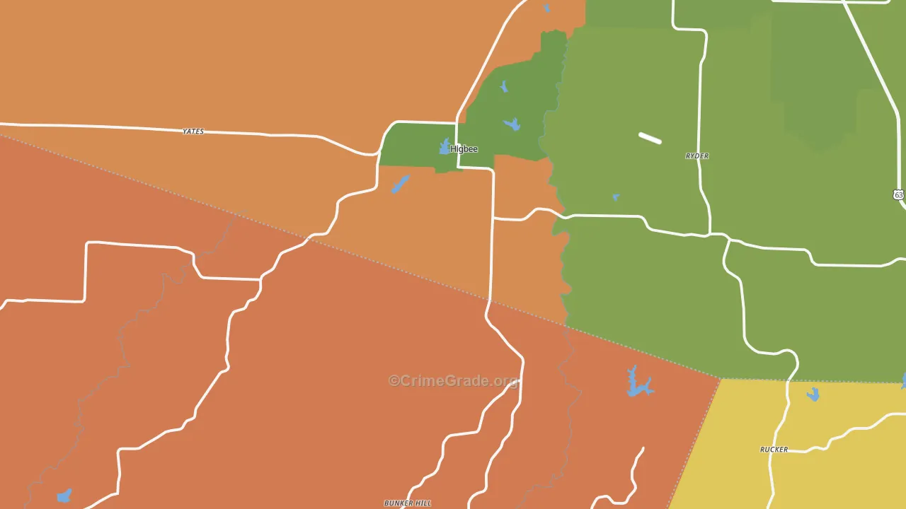 Higbee, MO Map of Vehicle Theft Rates