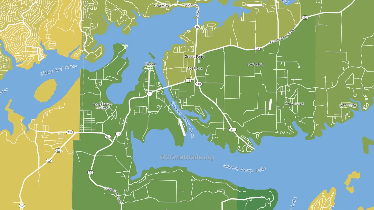 Higden, AR Map of Vehicle Theft Rates