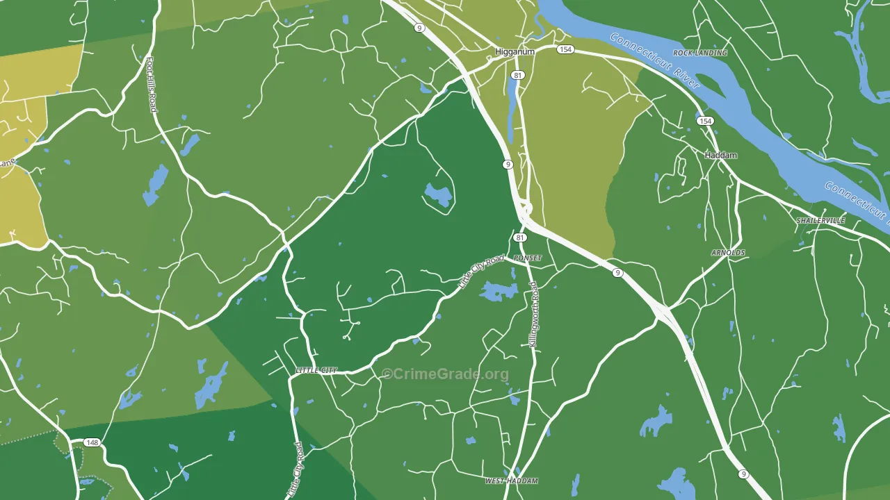 Higganum, CT Map of Vehicle Theft Rates