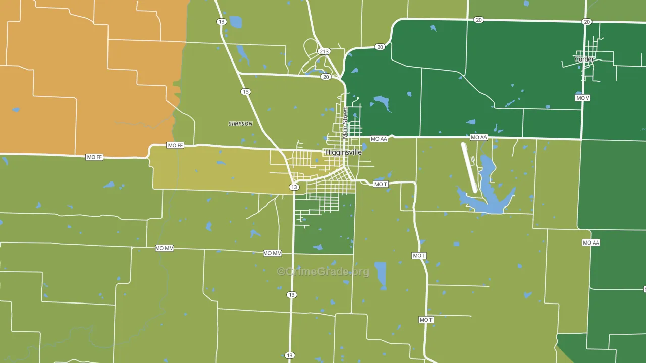 Higginsville, MO Map of Vehicle Theft Rates