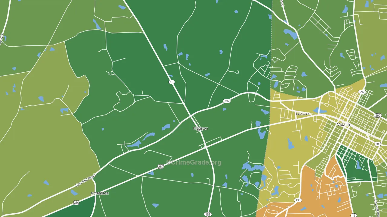 Higgston, GA Map of Vehicle Theft Rates