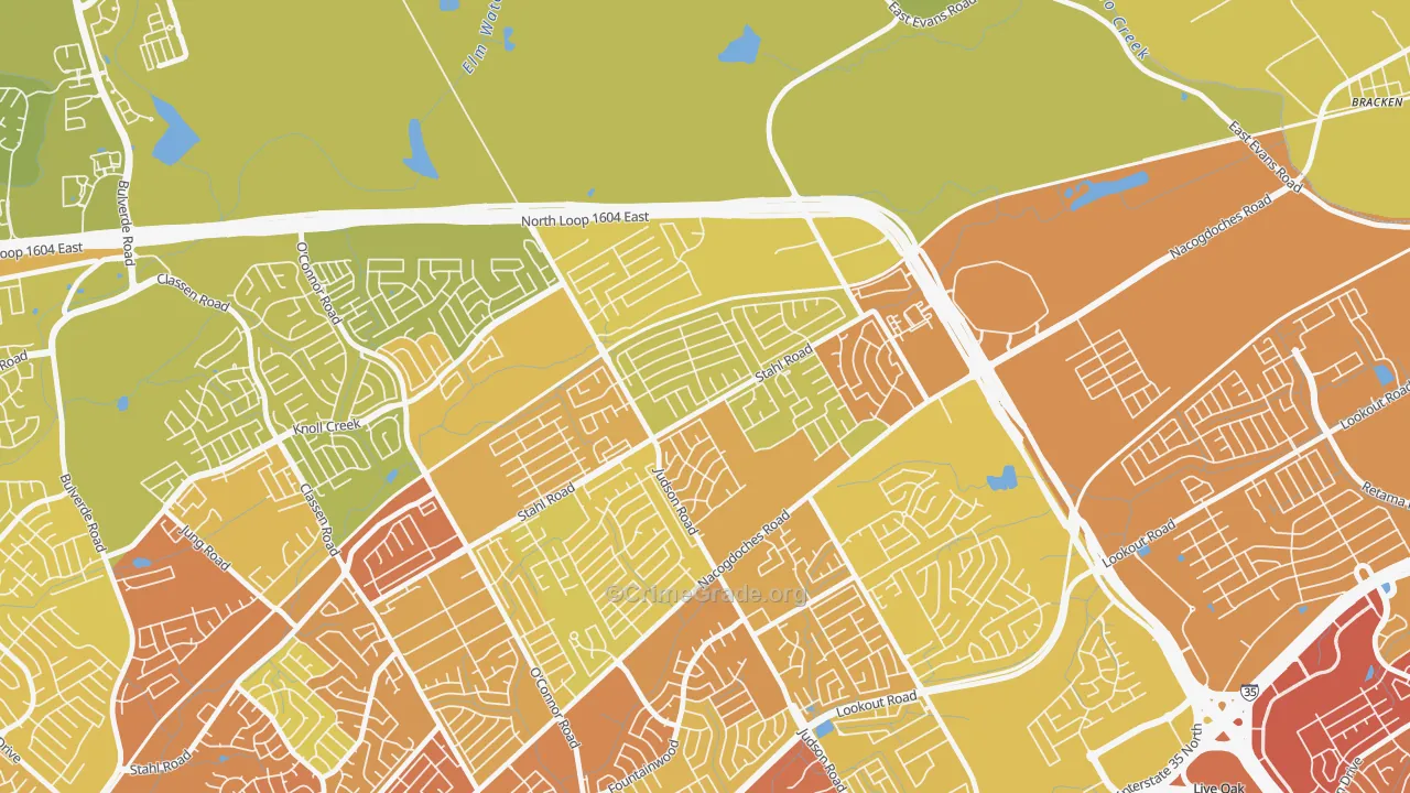 High Country, San Antonio, TX Map of Vehicle Theft Rates