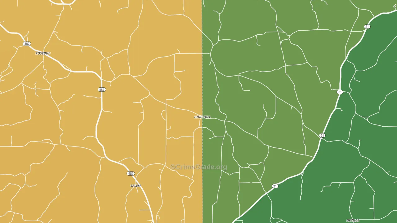 High Hill, MS Map of Vehicle Theft Rates