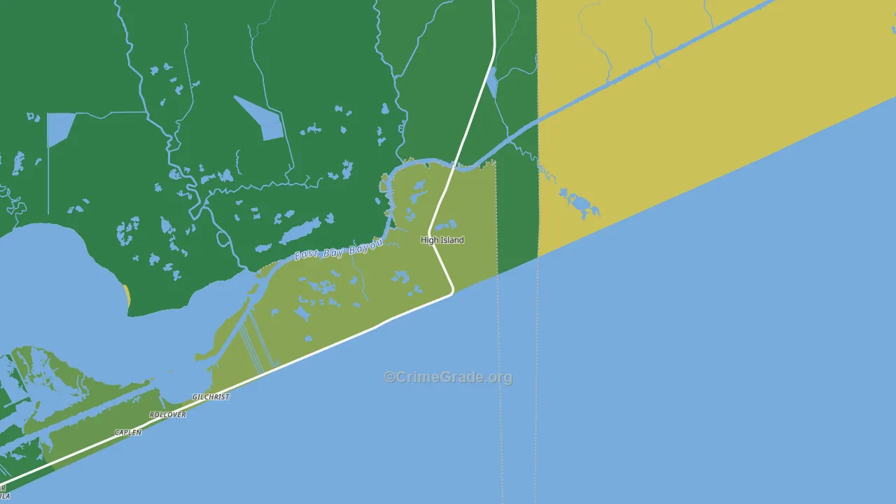 High Island, TX Map of Vehicle Theft Rates