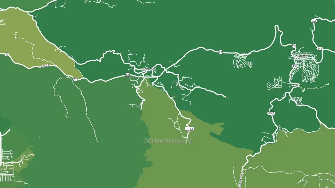 High Rolls Mountain Park, NM Map of Vehicle Theft Rates