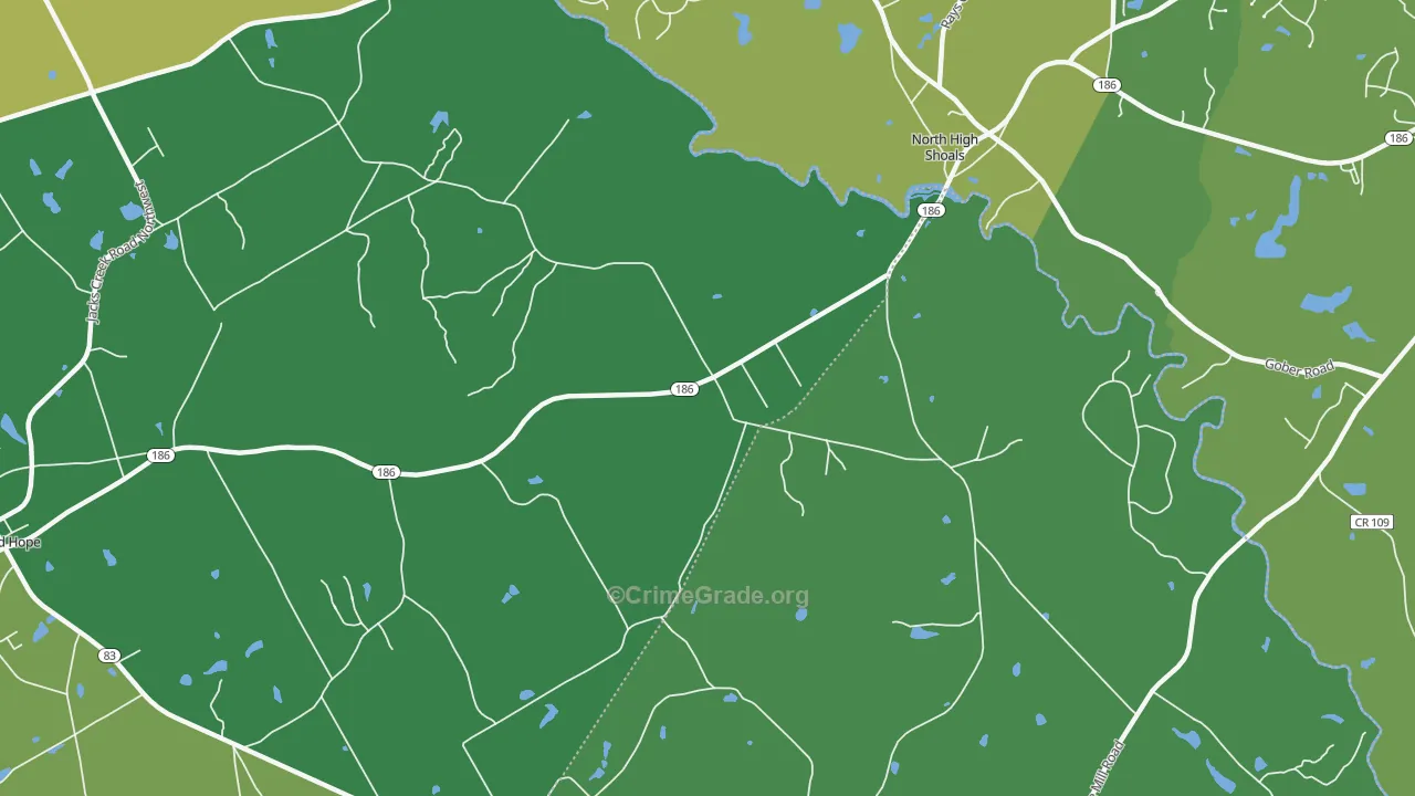 High Shoals, GA Map of Vehicle Theft Rates