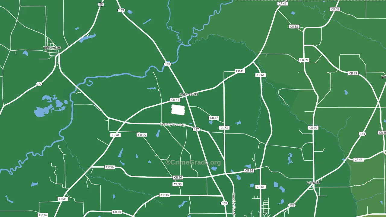 Highbluff, AL Map of Vehicle Theft Rates