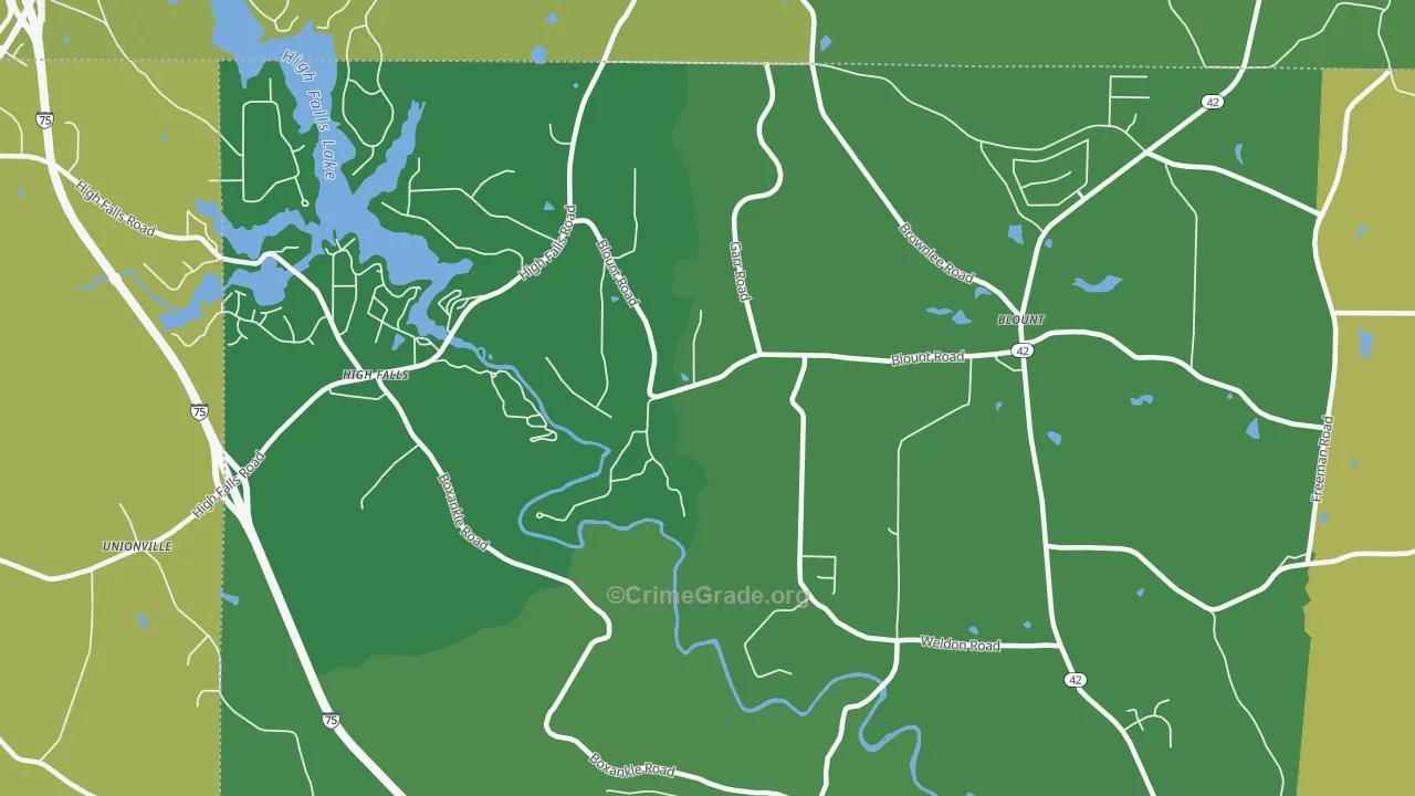 Highfalls, GA Map of Vehicle Theft Rates