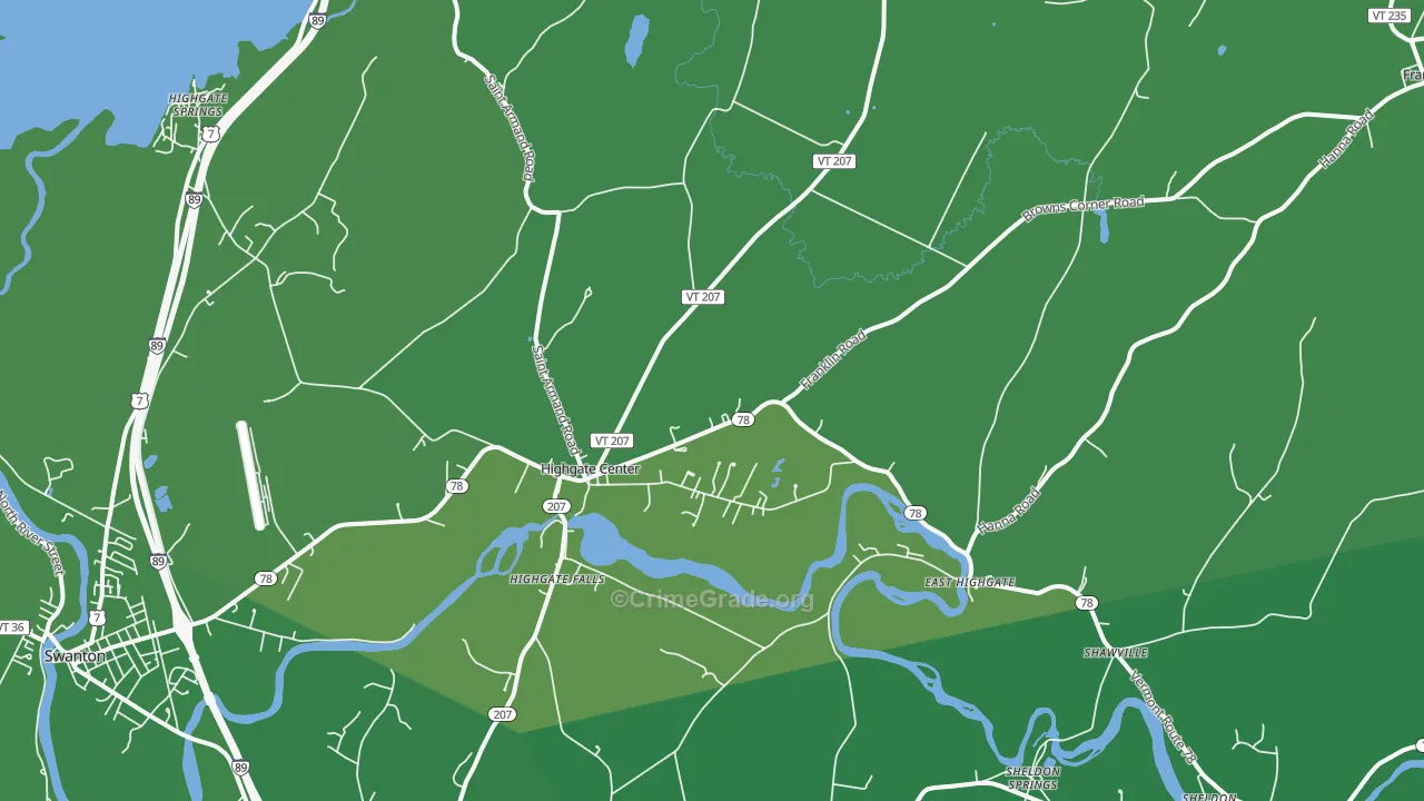 Highgate Center, VT Map of Vehicle Theft Rates